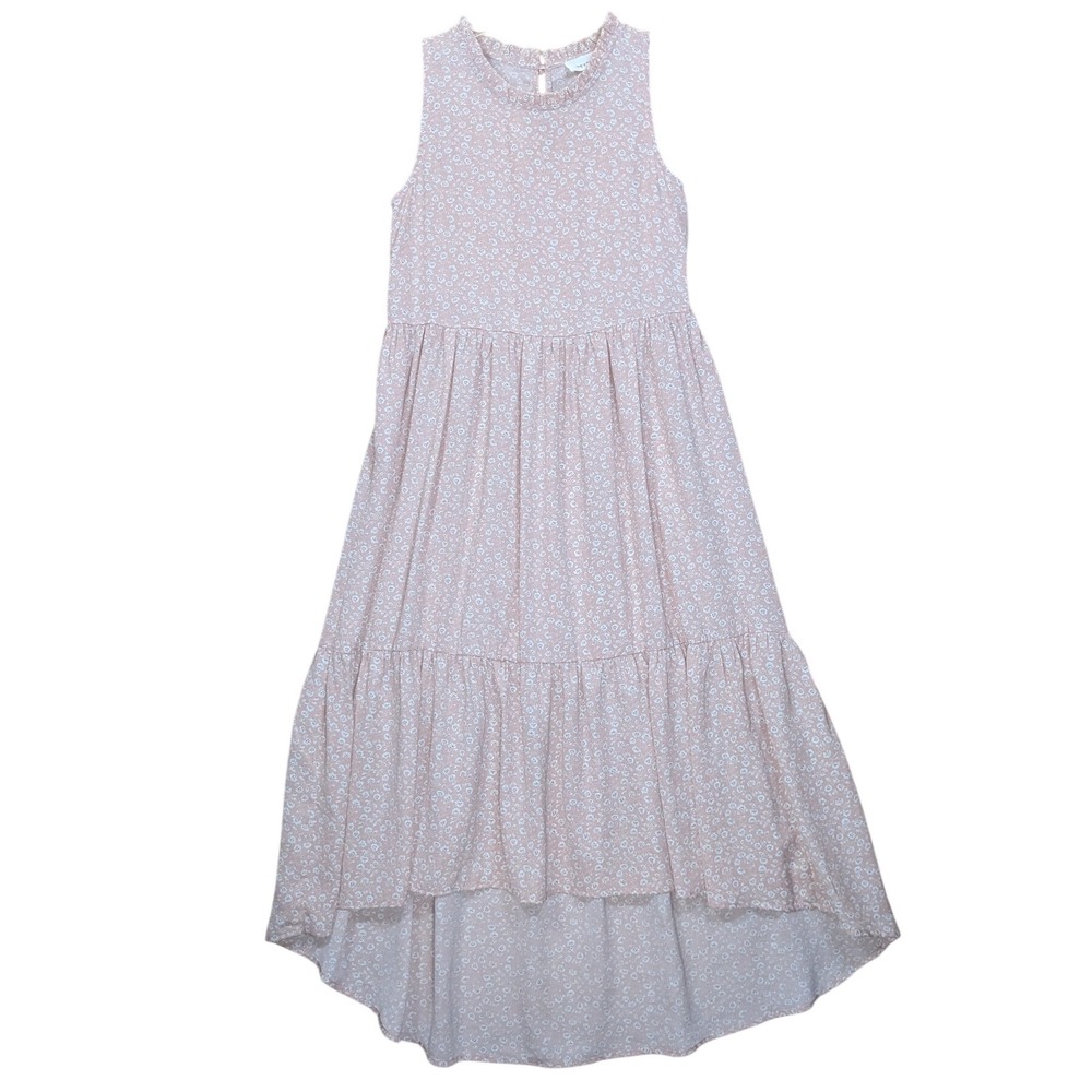 Heyson Floral High-Low Maxi Dress Ruffled Neck Soft Pink Feminine Women's Small